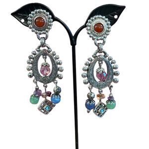 Robert Rose Boho Beaded Chandelier Earrings Rhinestone Teardrop Dangle